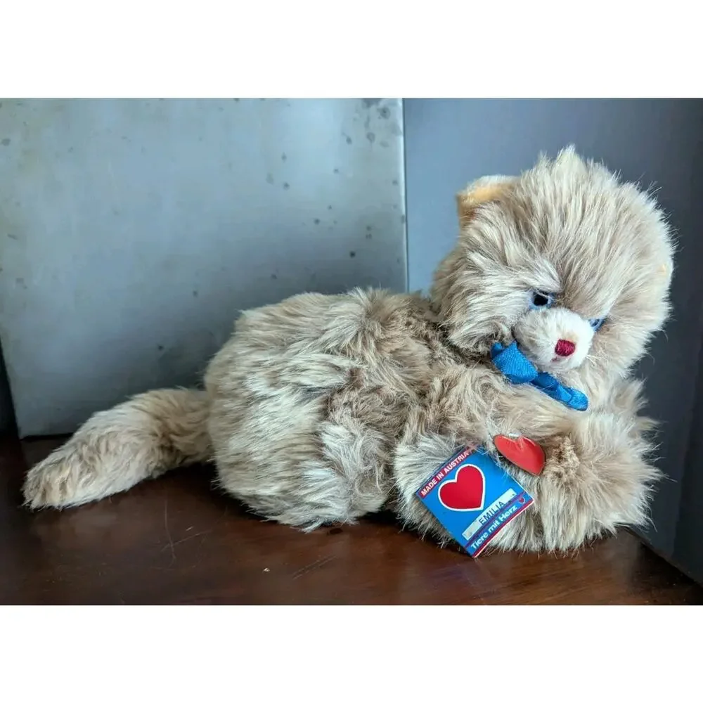 Vtg Berg Cat Plush Tan Kitty Tiere Mit Herz Heart Handmade Austria Emilia